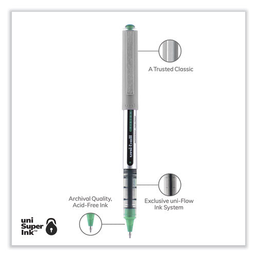 Vision Roller Ball Pen, Stick, Fine 0.7 Mm, Green Ink, Silver/green/clear Barrel, Dozen