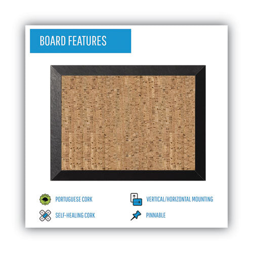 Natural Cork Bulletin Board, 36 X 24, Tan Surface, Black Wood Frame