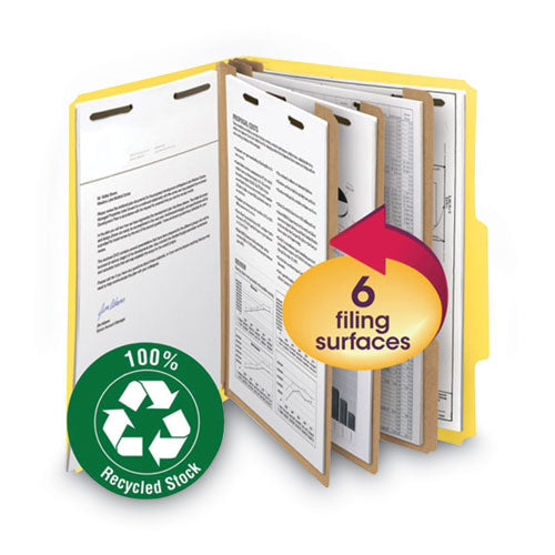 Recycled Pressboard Classification Folders, 2" Expansion, 2 Dividers, 6 Fasteners, Letter Size, Yellow Exterior, 10/box