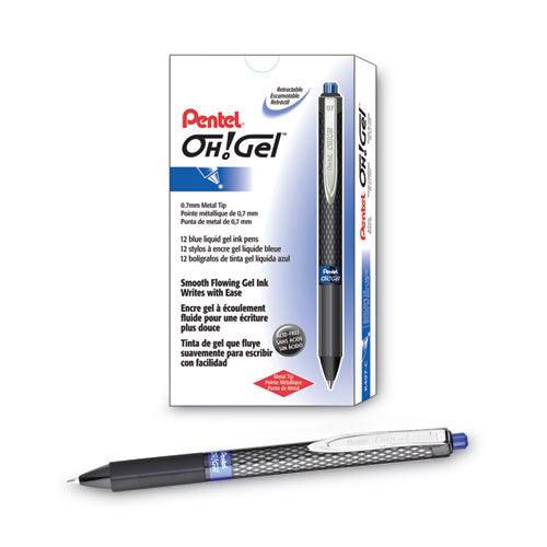 Oh! Gel Pen, Retractable, Medium 0.7 Mm, Blue Ink, Black Barrel, Dozen