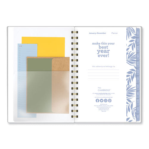 Elena Weekly/monthly Planner, Palm Leaves Artwork, 8.5 X 6.38, Blue/white Cover, 12-month (jan To Dec): 2024