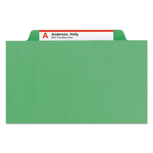 Top Tab Classification Folders, Six Safeshield Fasteners, 2" Expansion, 2 Dividers, Letter Size, Green Exterior, 10/box