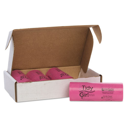 Feminine Hygiene Sanitary Disposal Bags, 4" X 10", Pink/black, 150 Bags/roll, 4 Rolls/carton