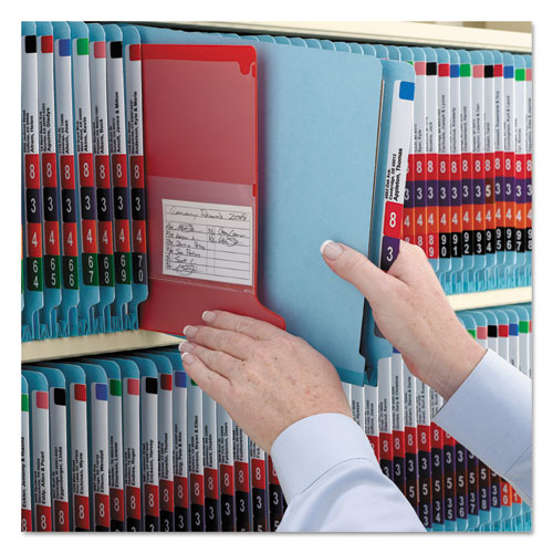 End Tab Pressboard Classification Folders, Six Safeshield Fasteners, 2" Expansion, 2 Dividers, Legal Size, Blue, 10/box