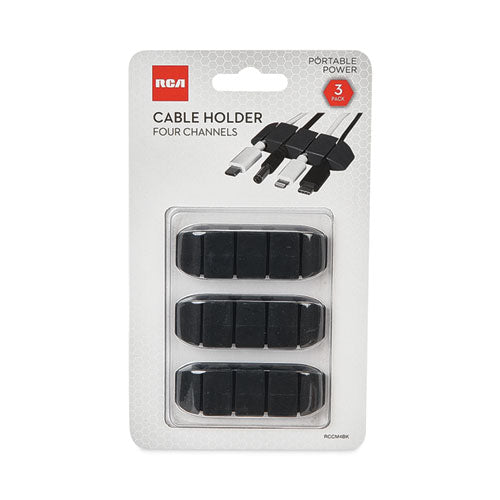 Four Channel Cable Holder Black, 3" X 3", 3/pack