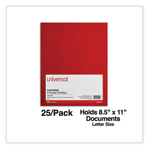 Laminated Two-pocket Folder, Cardboard Paper, 100-sheet Capacity, 11 X 8.5, Red, 25/box