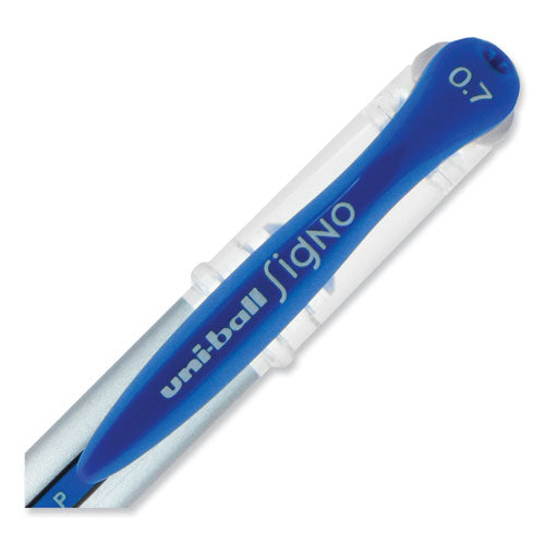 Signo Grip Gel Pen, Stick, Medium 0.7 Mm, Blue Ink, Clear/blue/silver Barrel, Dozen