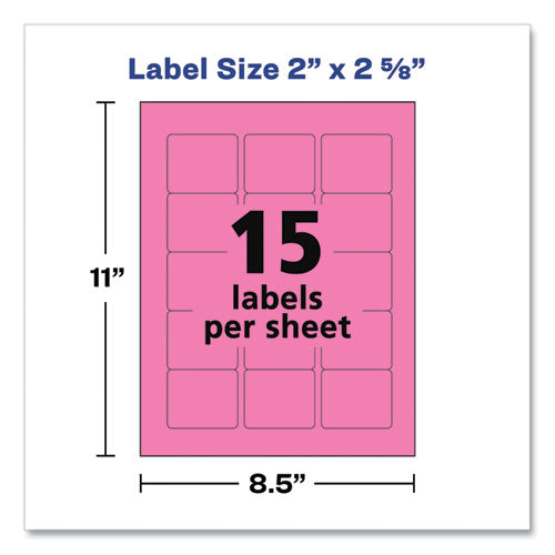 Printable Color Labels With Sure Feed And Easy Peel, 2 X 2.63, Assorted Colors, 15/sheet, 10 Sheets/pack