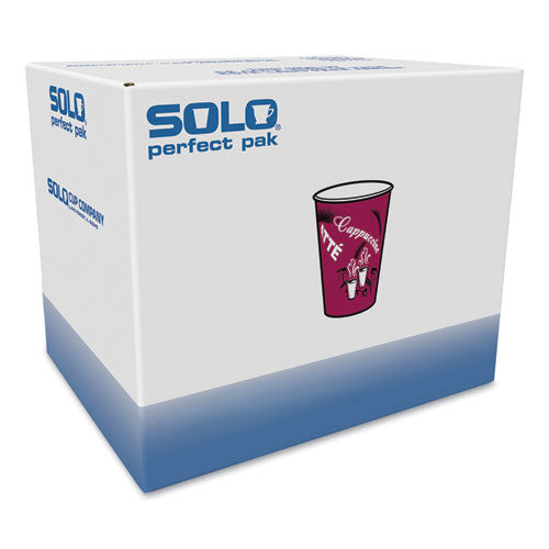 Paper Hot Drink Cups In Bistro Design, 12 Oz, Maroon, 300/carton