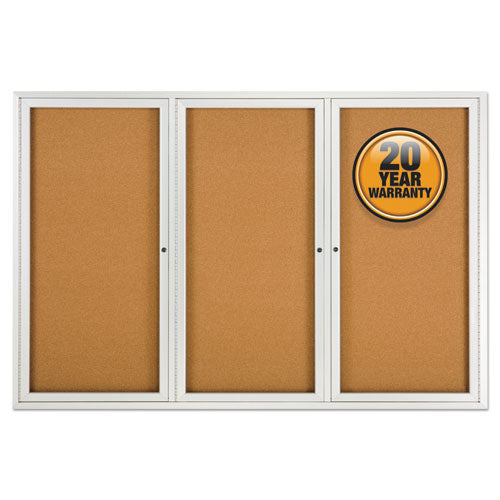 Enclosed Indoor Cork Bulletin Board With One Hinged Door, 24 X 36, Tan Surface, Oak Fiberboard Frame