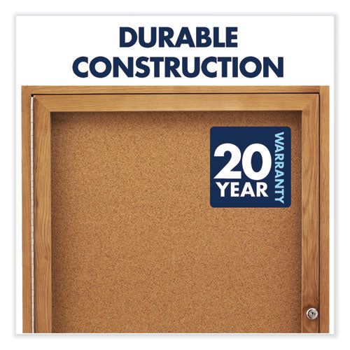 Enclosed Indoor Cork Bulletin Board With One Hinged Door, 24 X 36, Tan Surface, Oak Fiberboard Frame