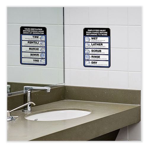 Employees Must Wash Hands Indoor Wall Sign, 5" X 7", Black/blue/white Face, Black/blue Graphics, 2/pack