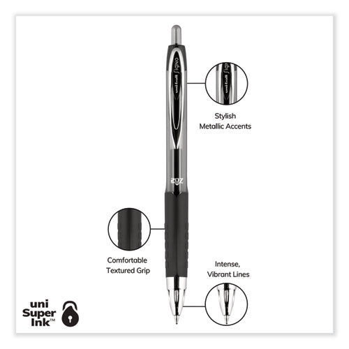 Signo 207 Gel Pen, Retractable, Medium 0.7 Mm, Black Ink, Smoke/black Barrel, 4/pack