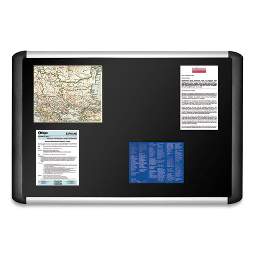 Soft-touch Bulletin Board, 72 X 48, Black Fabric Surface, Aluminum/black Aluminum Frame