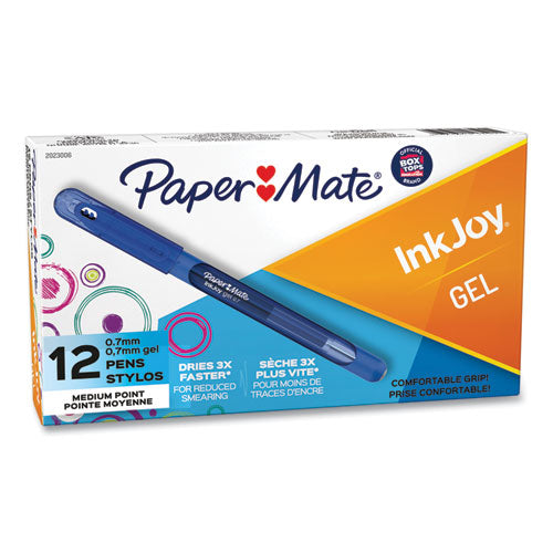 Inkjoy Gel Pen, Stick, Medium 0.7 Mm, Blue Ink, Translucent Blue Barrel, Dozen