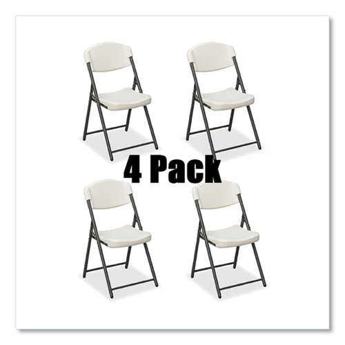 Rough N Ready Commercial Folding Chair, Supports Up To 350lb, 18" Seat Height, Platinum Granite Seat/back, Black Base, 4/pack