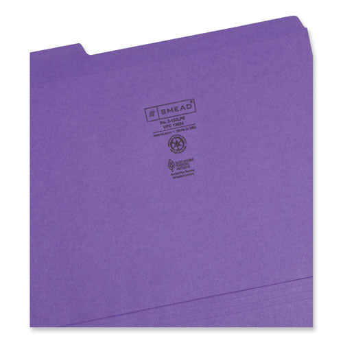 Reinforced Top Tab Colored File Folders, 1/3-cut Tabs: Assorted, Letter Size, 0.75" Expansion, Purple, 100/box