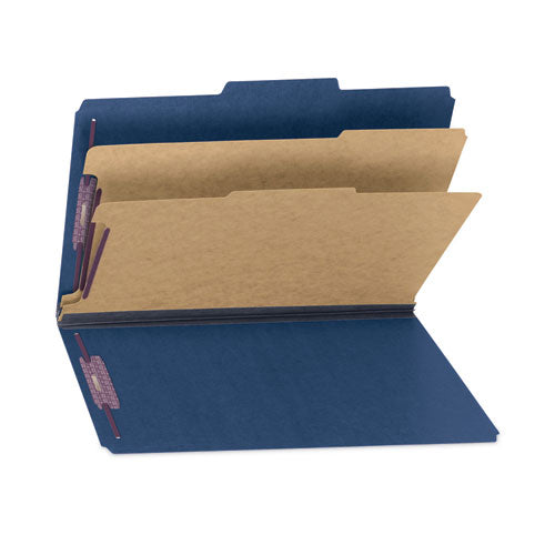 Six-section Pressboard Top Tab Classification Folders, Six Safeshield Fasteners, 2 Dividers, Legal Size, Dark Blue, 10/box