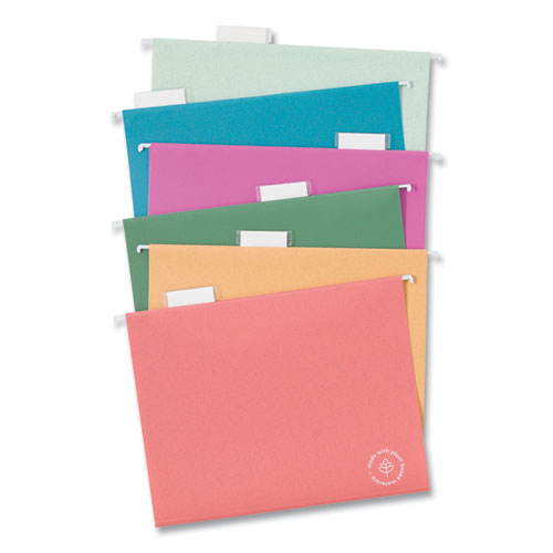 U Eco Hanging File Folders, Letter Size, 1/5-cut Tabs, Assorted, 12/pack