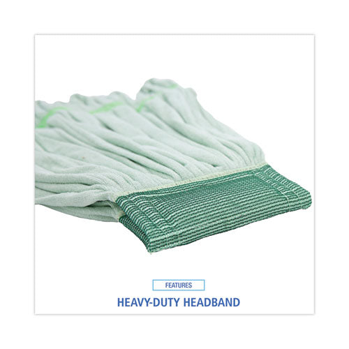 Microfiber Looped-end Wet Mop Heads, Medium, Green, 12/carton