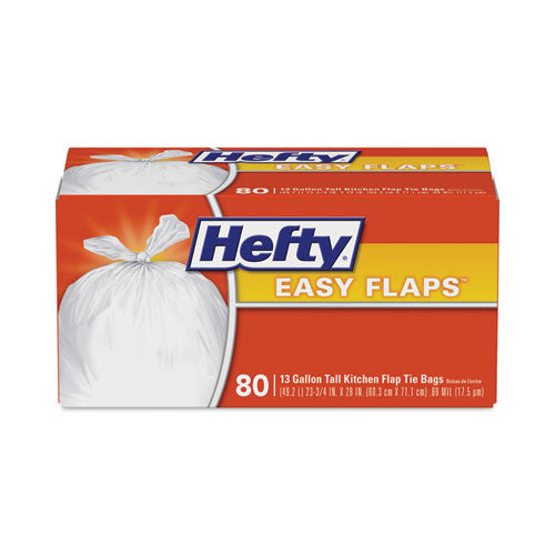 Easy Flaps Trash Bags, 13 Gal, 0.69 Mil, 23.75" X 28", White, 80 Bags/box, 3 Boxes/carton