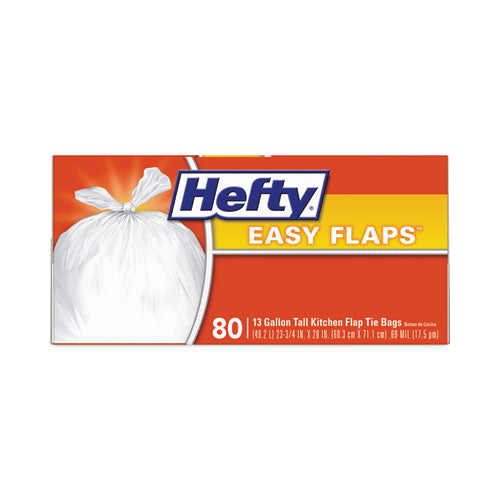 Easy Flaps Trash Bags, 13 Gal, 0.69 Mil, 23.75" X 28", White, 80 Bags/box, 3 Boxes/carton