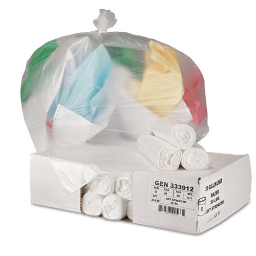 High-density Can Liners, 33 Gal, 9 Microns, 33" X 39", Natural, 25 Bags/roll, 20 Rolls/carton