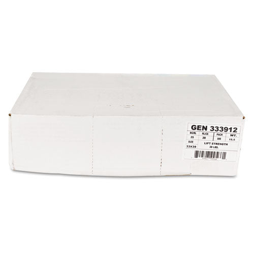 High-density Can Liners, 33 Gal, 9 Microns, 33" X 39", Natural, 25 Bags/roll, 20 Rolls/carton