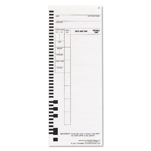 Time Clock Cards For Pyramid Technologies 4000, One Side, 3.5 X 8.5, 100/pack