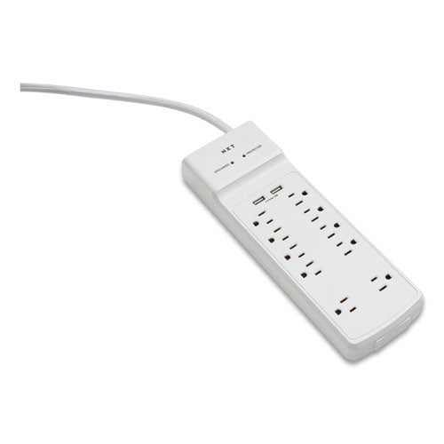 Surge Protector, 10 Ac Outlets/2 Usb Ports, 6 Ft Cord, 3,000 J, White