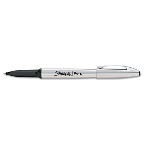 Stainless Steel Porous Point Pen, Stick, Fine 0.5 Mm, Black Ink, Brushed Silver Barrel