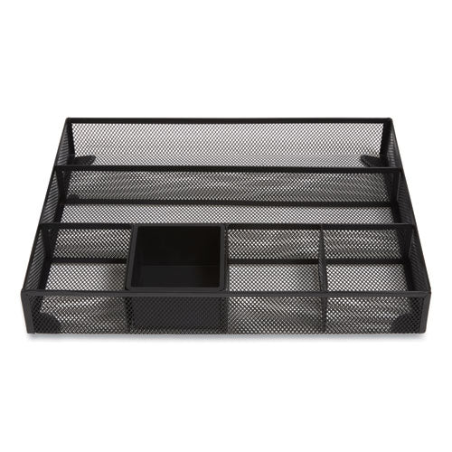 Mesh Drawer Organizer, Six Compartment, 15.43 X 12.2 X 2.68, Black