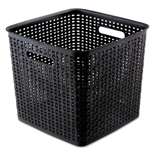Plastic Weave Basket Bins, Assorted Sizes, Black, 10/pack