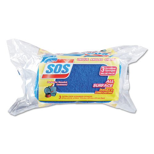 All Surface Scrubber Sponge, 2.5 X 4.5, 0.9" Thick, Dark Blue, 3/pack, 8 Packs/carton