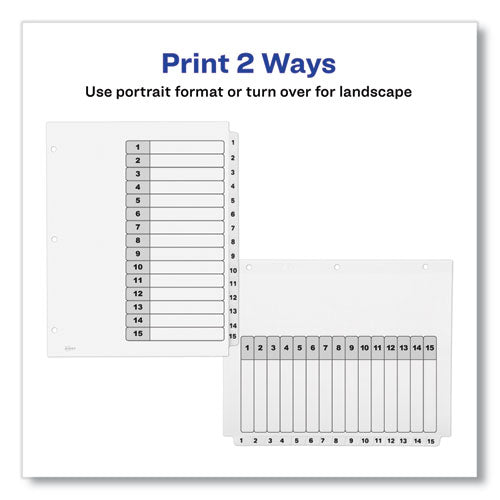 Customizable Table Of Contents Ready Index Black And White Dividers, 15-tab, 1 To 15, 11 X 8.5, White, 6 Sets