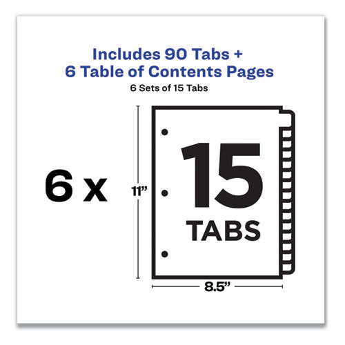 Customizable Table Of Contents Ready Index Black And White Dividers, 15-tab, 1 To 15, 11 X 8.5, White, 6 Sets