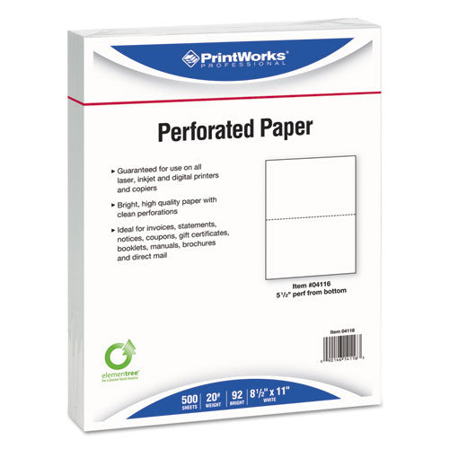 Perforated And Punched Paper, 20 Lb Bond Weight, 8.5 X 11, White, 500/ream, 5 Reams/carton