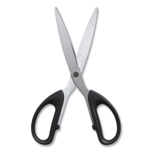 Ambidextrous Stainless Steel Scissors, 8" Long, 3.86" Cut Length, Black Straight Symmetrical Handle, 2/pack