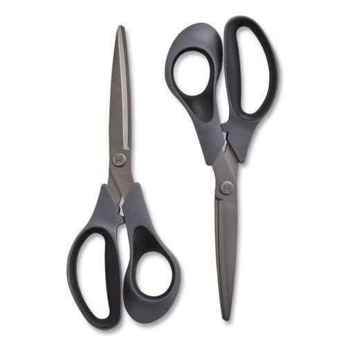 Non-stick Titanium-coated Scissors, 8" Long, 3.86" Cut Length, Gun-metal Gray Blades, Gray/black Straight Handle, 2/pack