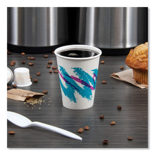 Jazz Paper Hot Cups, 8 Oz, White/green/purple, 50/bag, 20 Bags/carton