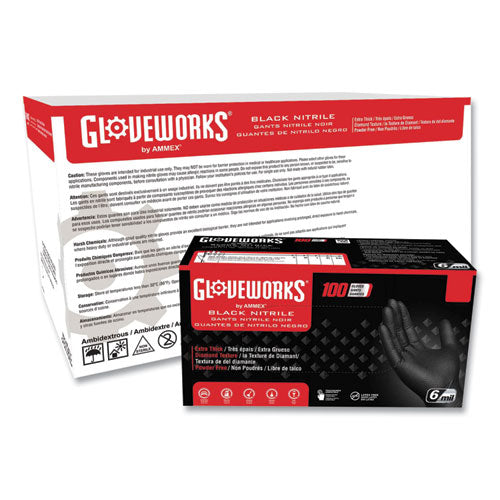 Heavy-duty Industrial Nitrile Gloves, Powder-free, 6 Mil, X-large, Black, 100 Gloves/box, 10 Boxes/carton