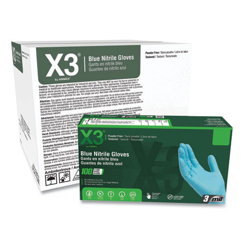 Industrial Nitrile Gloves, Powder-free, 3 Mil, Medium, Blue, 100/box, 10 Boxes/carton