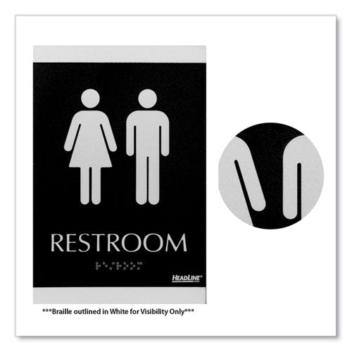 Century Series Office Sign, Men/women Restroom, 6 X 9, Black/silver