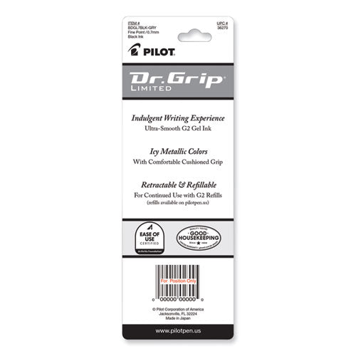 Dr. Grip Limited Gel Pen, Retractable, Fine 0.7 Mm, Black Ink, Charcoal Gray Barrel