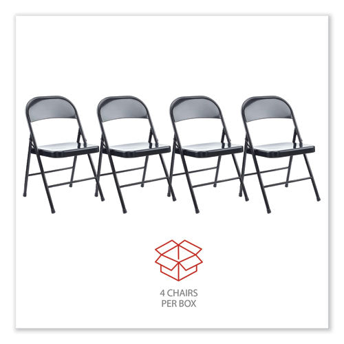 Armless Steel Folding Chair, Supports Up To 275 Lb, Black Seat, Black Back, Black Base, 4/carton