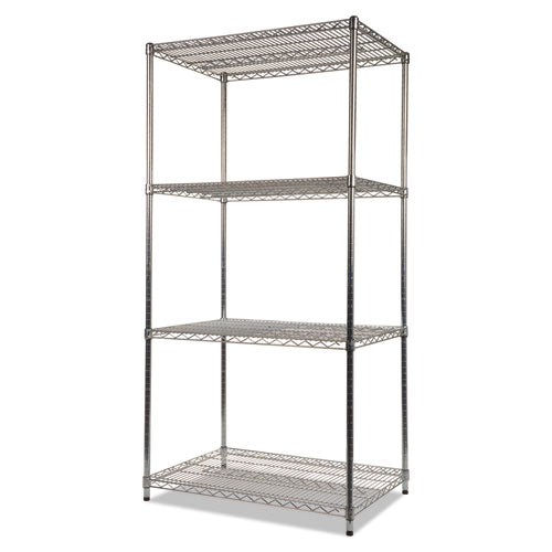 Nsf Certified Industrial Four-shelf Wire Shelving Kit, 36w X 24d X 72h, Silver