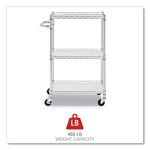 Three-shelf Wire Cart With Liners, Metal, 3 Shelves, 450 Lb Capacity, 24" X 16" X 39", Silver