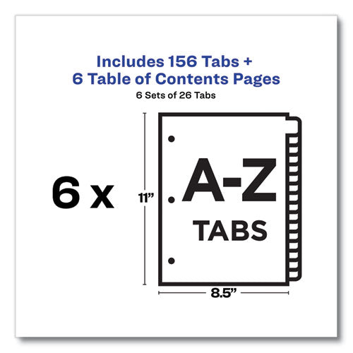 Customizable Table Of Contents Ready Index Multicolor Dividers, 26-tab, A To Z, 11 X 8.5, White, 6 Sets