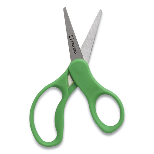 Kids' Pointed Tip Stainless Steel Scissors, 5" Long, 2.05" Cut Length, Assorted Straight Handles, 12/pack