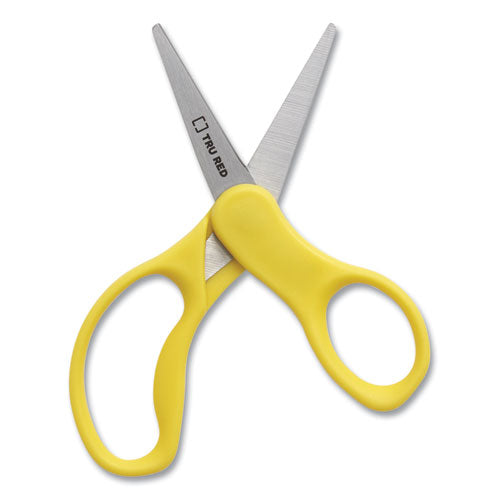 Kids' Pointed Tip Stainless Steel Scissors, 5" Long, 2.05" Cut Length, Assorted Straight Handles, 12/pack